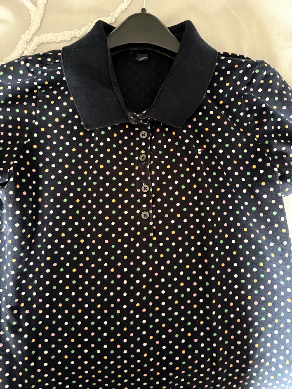 Tommy Hilfiger Black Polo Shirt with Multicolor Dot Print